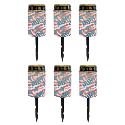 Image of Poceacles American Flag Red White Blue Solar Outdoor Lights Solar Grave Lights Cemetery Candles Decorative LED Automatic Flameless Candle Patriotic USA 250th Anniversary Pattern, 6 Piece