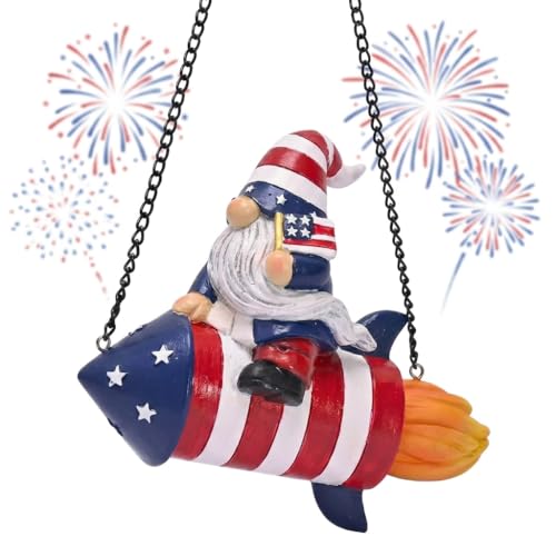 TERESA'S COLLECTIONS 4th of July Gnome Firework Decorations, Memorial Day Hanging Ornament for Home, USA 250th Anniversary Patriotic Resin Independence Day Gift for Women, Indoor Outdoor Wall Decor 8"