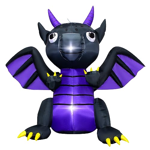 VIKIMORA 4FT Halloween Pterosaur Blow up Dinosaur Halloween Inflatable Black Purple Dragon Halloween Dragon Inflatable Decoration with LED Lights Outdoor Indoor Holiday Graden Yard Decor