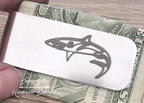 Shark Money Clip, Various Metal Choices and Personalize Bothsides4