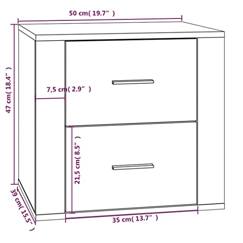 Mesita de noche de madera blanca brillante de 50x39x47 cm con cajón 3