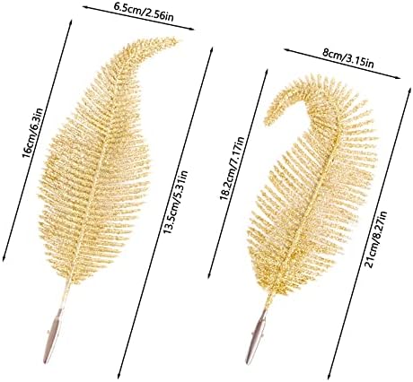 8 Pcs Christmas Tree Decoration Clip on Feather, Christmas Bauble for Tree Decoration, Christmas Glittery Ornament, Christmas Leaves Simulation for Party Festival Decor (Gold)