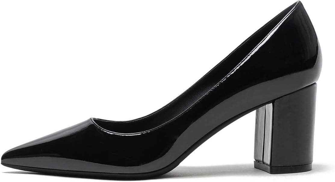 Women Block High Heels Chunky Heel Pumps Classic Soft Closed Pointed-Toe Office Party Wedding Dress Pump Shoes Black 4 US