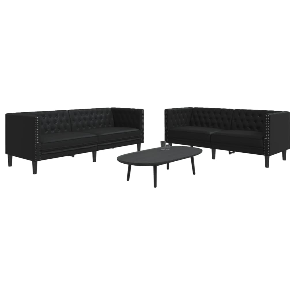 Ensemble de canapé Chesterfield 2 pièces Noir Similicuir avec Fauteuil modulable Convertible pour Salon séjour Chambre Bureau Studio
