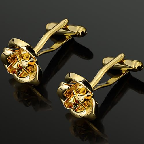 Rose Gold Flower Shape French Shirt Jewelry Cufflinks Stainless Tuxedo Cuff Links Buttons With Gift Box for Business Wedding3
