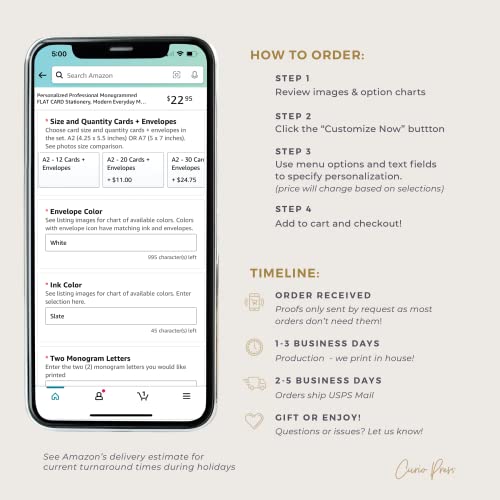 Personalized Flat Notecards W/Envelopes (A2 & A7) - Traditional Flat Cards And Envelopes W/Custom Name, Text & More - Stationery Thank You Cards For Men/Women -Classy Desk Supplies - Simplicity Flat #TOP6
