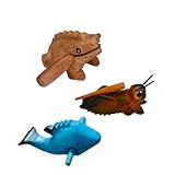 3Pcs Wooden Percussion Set,4” Natural Wood Guiro Rasp Frog, Cricket & Dolphin Musical Instruments - Artistic...
