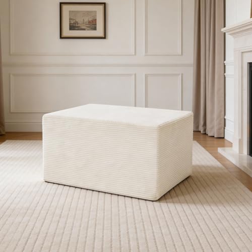 Image of Ottoman for Cloud Sectional Boneless Couches Living Room, Modular Ottoman for Deep Seat Oversized Couch, Memory Foam Compressed Spineless Foot Rest for Bedroom Apartment Beige
