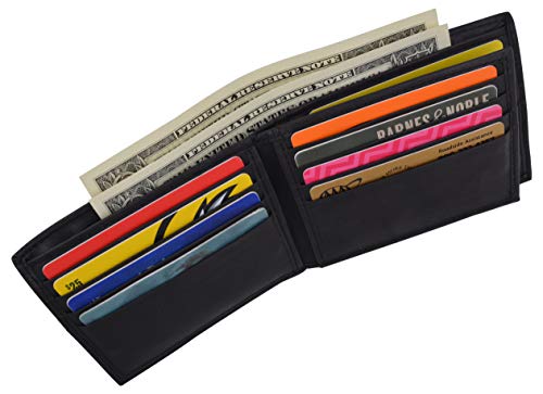 Men's RFID Blocking Leather Bifold Multi-Card Compact Center Flap Wallet4