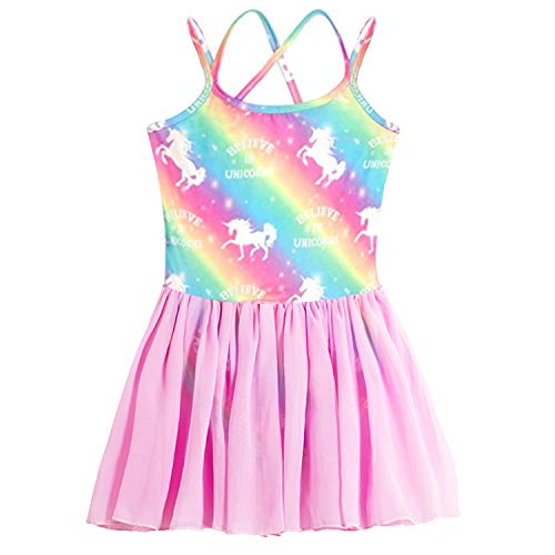 Sylfairy Toddler/Girls Dance Skirts Camisole Leotard With Cute Tutu Dress For Dance Gymnastics And Ballet Unicorn Rainbow (Multicolor, 5-6 Years) #TOP6