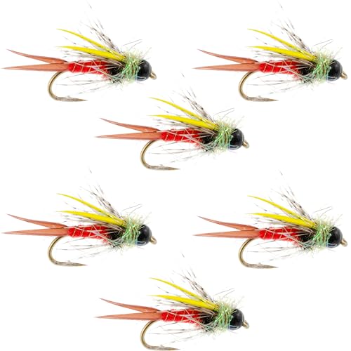 The Fly Fishing Place Tungsten Bead Head Nicks Prince Special Nymph Fly Fishing Flies - Set of 6 Flies Hook Size 16