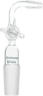 Chemglass CG-1028-02 Series CG-1028 Flow Control Adapter, 90Â° Angle, 2 mm Glass Stopcock, 29/42 Inner Joint