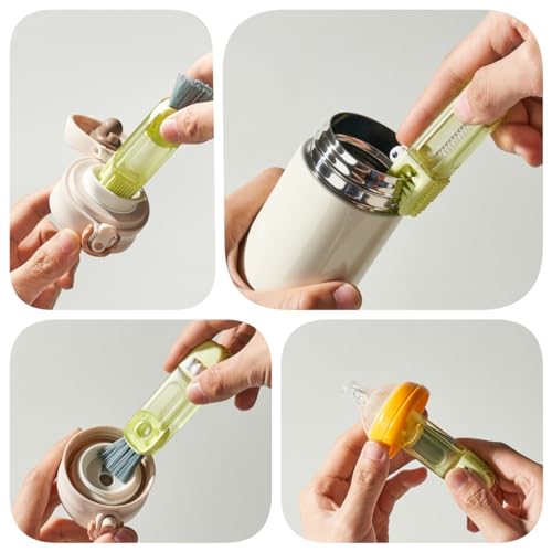 Image of 4-in-1 Bottle Cleaning Brush Set, Multifunction Silicone Cup Lid Gap Cleaner, Home Kitchen Crevice Cleaning Tools, 3 Pcs, Blue