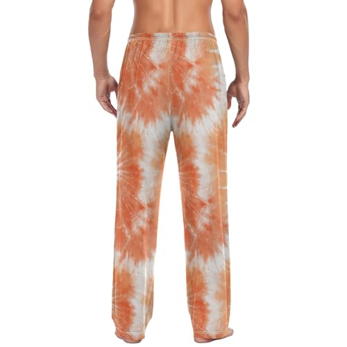 Vdsrup Men's Pajama Pants Orange Tie Dye Pajama Pants for Men PJs Bottoms Drawstring Pockets Sleep Lounge Pants S2