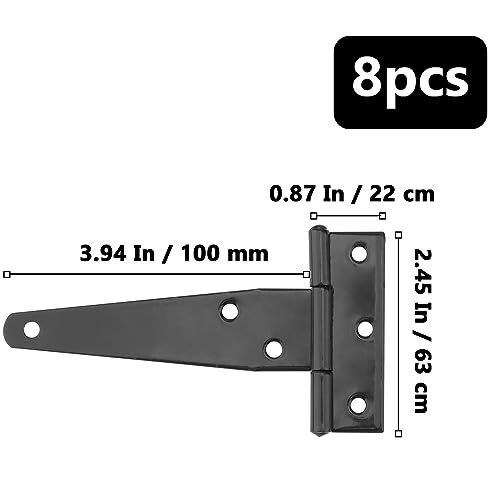 NAMYEUT 8 Stück 10 cm T Scharniere Schwarz, Schwerlast Scharnier Türscharnier Klappbar mit Schrauben, Verzinkt Torbänder Gartentor Scharniere für Holztüren Fenster Schrank Scheunentore