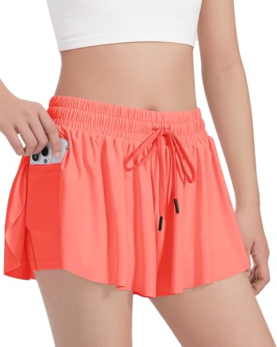 Image of HASMES Girls Butterfly Shorts Teen Flowy Athletic Shorts for Running Dance Cheer 5-14Y