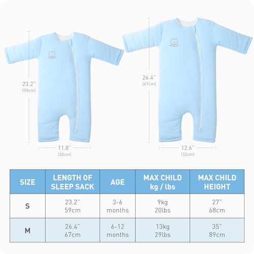 Image of Premium Cotton Baby Sleep Sacks with Legs Warm Winter 6-12 Months 2.5 Tog Ultra-Soft Wearable Blanket Sleeping Bag for Easy Diaper Changing Transition Unisex Sleep Bags for Newborn Infant Girls Boys