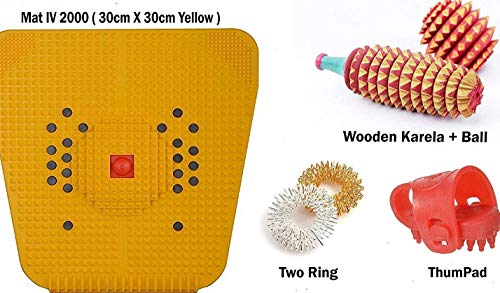 Image of AHCS Acupressure Wood Foot Roller Magnetic Manual Stress Mat Combo Kit for Full body, Multicolor