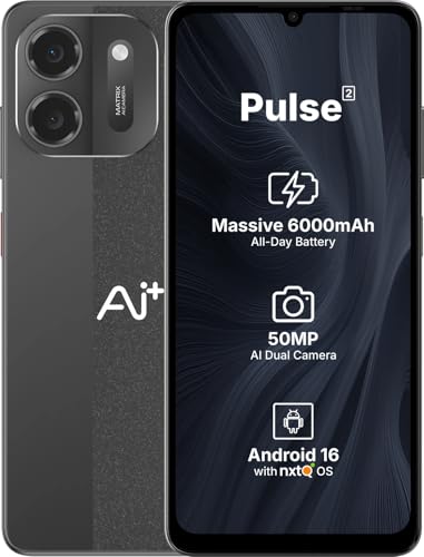 Image of AI+ Pulse 2, 6.745 inch HD+ Display, 4GB RAM, 64GB Storage, 50MP Rear Camera, 6000mAh Battery, Android 16, Black