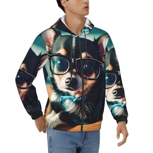 Sweat à capuche imprimé chihuahua coupe relax homme vêtements de saison