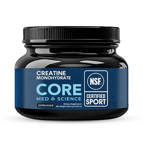 Image of Core Med Science Creatine Monohydrate Powder - NSF Certified for Sport | 5g Pure Micronized Creatine, Unflavored Supplement for Strength, Recovery, Brain Energy, & Mental Focus, 90 Servings