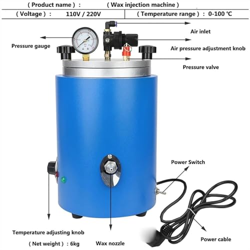 Inyector de cera de 2 l con doble boquilla y control digital para joyería 5