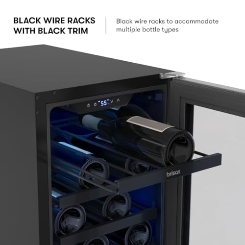 Zephyr Brisas 15 Inch Slim Wine Fridge Single Zone Under Counter - Narrow Mini Wine Cooler Small Cabinet Wine Refrigerator Home Bar Freestanding with Glass Door - 28 x 750ml Bottles - Image 4