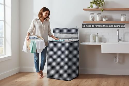 Image of Stylista PVC Washing Machine Cover Compatible for Whirlpool 7.5 KG Fully-Automatic Top Load 360 BLOOMWASH PRO 540 H 7.5, Polka dot Pattern Navy