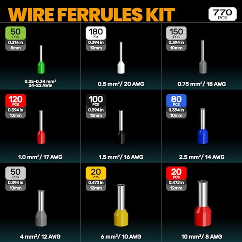 SOMELINE Crimping Tools Set with 9 Types of Ferrules - Ferrule Pliers 0.25-10mm²(AWG 24-8) I Electricians Tools, Crimper, Crimping Pliers, Wire Crimping Tool, Crimping Tool