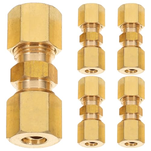 Kichvoe 5pcs 1/4" Od Brass Compression Union Fittings Tube Connector Heavy Duty Compression Tube Fitting for Plumbing and Industrial Use