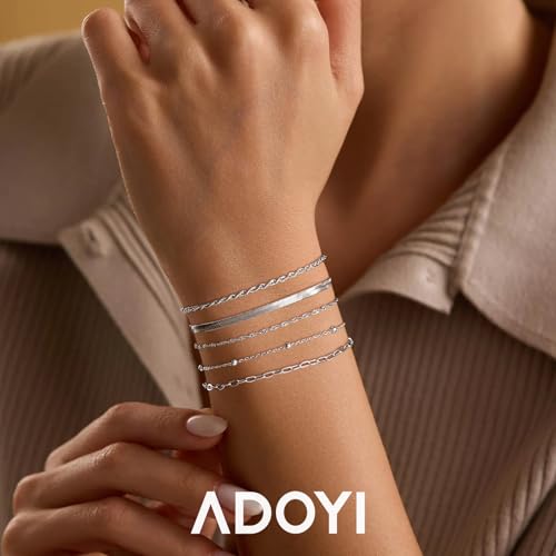 Image of adoyi Gold Bracelets for Women, 14K Gold Plated Stackable Bracelet Stack Set Adjustable Charm Paperclip Chain Cuban Link Layered Waterproof Jewelry Sets Gifts for Womens 6.5 Inch