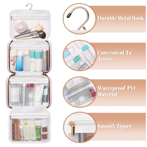 Bosidu Hanging Travel Toiletry Bag,Large Capacity Cosmetic Travel Toiletry Organizer for Women with 4 Compartments & 1 Sturdy Hook,Perfect for Travel/Daily Use/Christmas