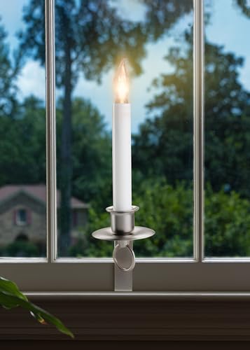 CA201PR4 Cambridge Electric Window Candle, Pewter Bracket Holder, White Bulb, Traditional Style, 4 Pack