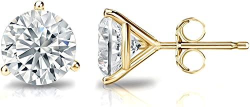 SI1-SI2 Clarity (.25-1.00 Carat) Cttw Lab-Grown Round Solitaire Diamond Stud Earrings Womens |14k Yellow or White or Rose/Pink Gold 3-Prong Martini Stud Earrings With Push Backs The Diamond Deal