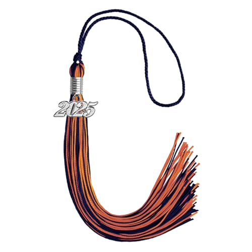 Endea Graduation Mixed Double Color Tassel with Silver Date Drop (Navy Blue/Orange, 2025)