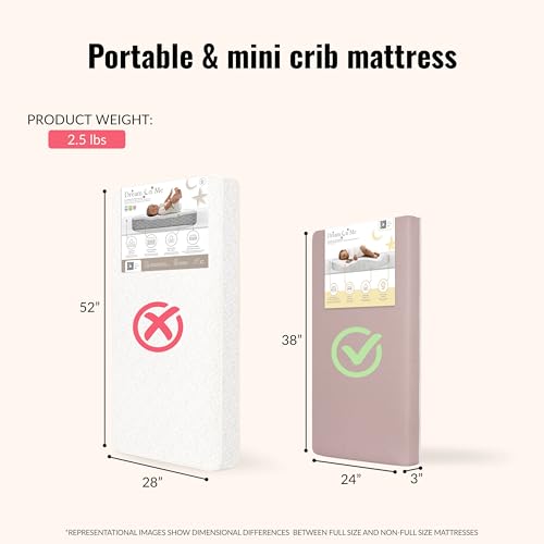Image of Dream On Me Snuggles Extra Firm Dual-Sided Baby Crib Mattress with Breathable Fabric, Water & Odor Resistant, GREENGUARD Gold Certified, Fits Mini & Portable Cribs (38 inchx 24 inchx 3 inch) - Dusty Rose