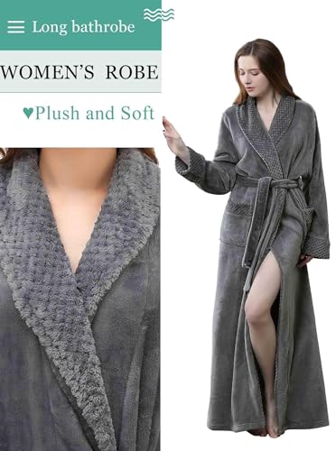 Image of Artfasion Womens Long Fleece Robe - Warm Soft Floor Length Flannel Bathrobes for Winter Thicker Long House Coat with Pockets