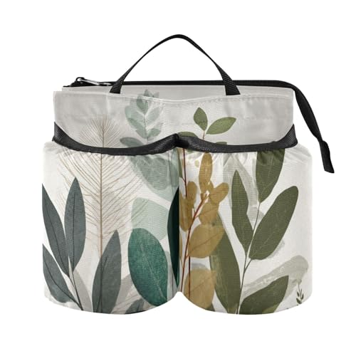 Image of Luggage Cup Holder for Suitcases Free Hands Suitcase Cup Holder Travel Luggage Drink Holder Portable Luggage Cup Caddy Bag Carrier with Handle Beige Boho Style Leaves
