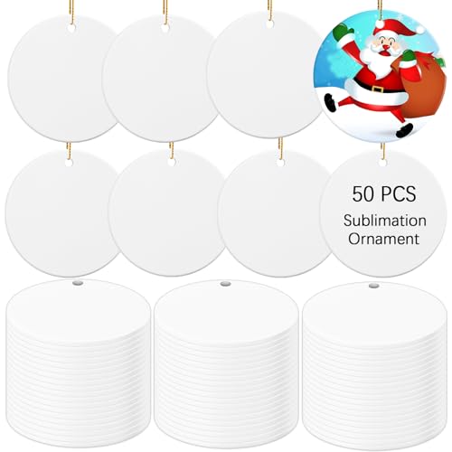 50 PCS Ceramic Sublimation Ornament Blanks Bulk 3 Inch White Round Crafts DIY Personalized Printed Home Porcelain Paintable Christmas Decorations