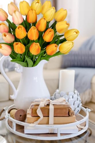 Image of 24 Pcs Artificial Tulips Flowers Mixcolor Real Touch Fake Tulips Fake Flowers for Mother's Day 13.5 inch Faux Tulips Faux Flowers Bulk Artificial Tulips Flowers for Vase Centerpieces Home Wedding Bouquet