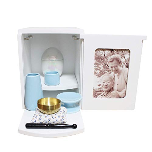 ミニ仏具3点セット ブルー おりん ミニ仏壇 メモリアルBOX ホワイト 2〜4寸骨壷収納 ボックス