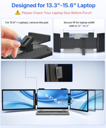 Image of 14 inch Laptop Screen Extender, FHD 1080P Triple Screen Laptop Monitor Extender