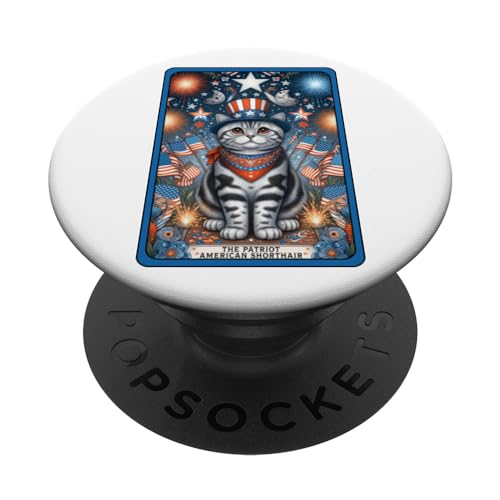American Shorthair Cat Mama 4 de Julio Patriotic Tarot Card PopSockets PopGrip Intercambiable