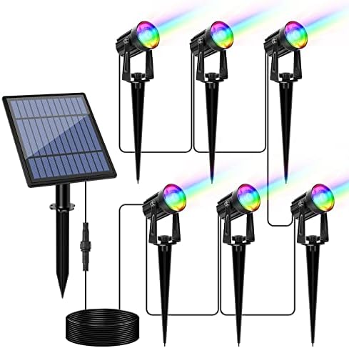 Solar Spot Lights Outdoor Color Changing, 2 Colors Modes Solar Landscape Lighting RGB Spotlights Waterproof 2-in-1 Wall Lamp for Patio, Pathway, Yard, Garden, Holiday Decoration (Multi-Color)