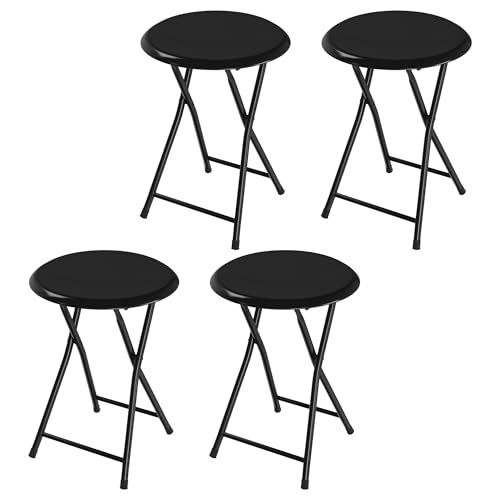 Image of Lavish Home Portable Folding Stool with Backless Seat Set of 4, Black, 18 inch | Compact Counter Bar Stools with 225lb Capacity, Collapsible Stools for Kitchen, Dorm, RV, Camping, Rec Room or Extra Seating