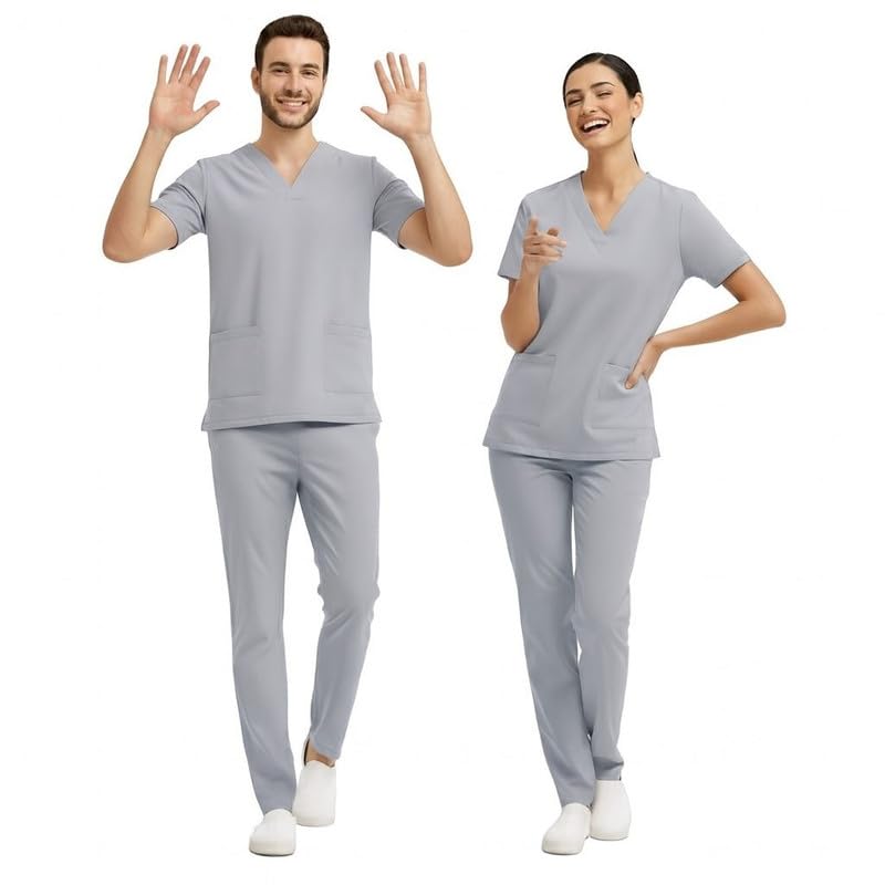 Image of TrendyUniform Unisex Regular Fit Polyester Cotton Scrub Suit for Componder| V-Neck Top and Drawstring Pant |Half Sleeves Hospital Uniform for Doctors, Nurses and Dentist, OT