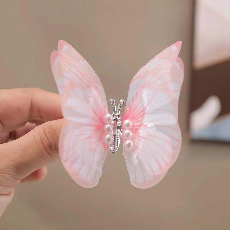Miniatura 6 de 3 pinzas para el cabello de mariposa 3D, clip de mariposa grande con perlas, las alas pueden vibrar hacia arriba y hacia abajo, accesorios