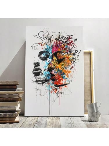 Visage abstrait graffiti sur toile haut de gamme avec cadre 70 x 100 cm - 4