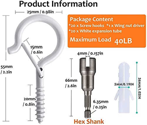 20 Pcs Q-Hanger Hooks White - Zzbety Screw Hooks With Safety Buckle Design Christmas Lights Hanger Hooks Outdoor Wire Fairy Lights And String Lights, Easy To Release, Include 1 Wing Nut Driver #TOP1