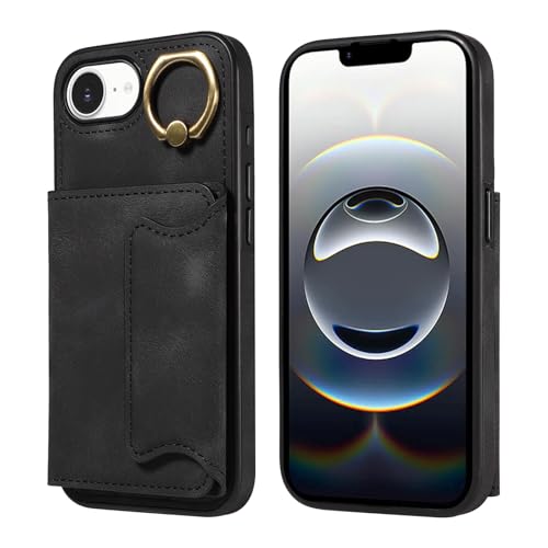 iPhone 16e 6.1�C���`�Ή��E�H���b�g�P�[�X ���U�[�ی�P�[�X �J�[�h�z���_�[�t�� 360°��]�����O�L�b�N�X�^���h PU���U�[ �_�u���}�O�l�b�g���ߋ� �ϏՌ��J�o�[(Black)
